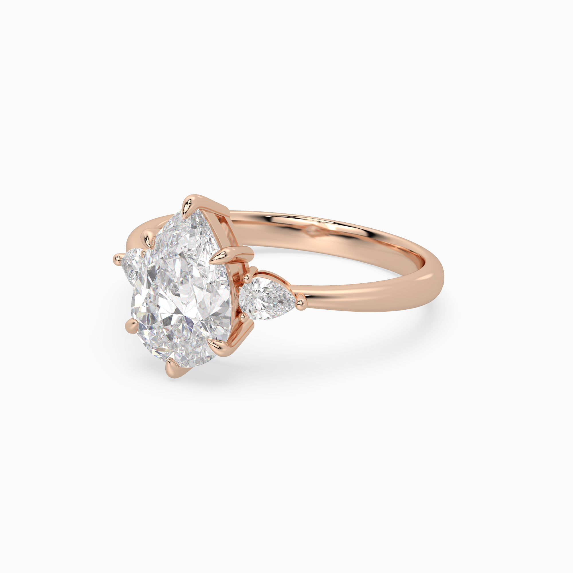 Pear Pear Side Three Stone Classic in 14K Rose Gold top angle
