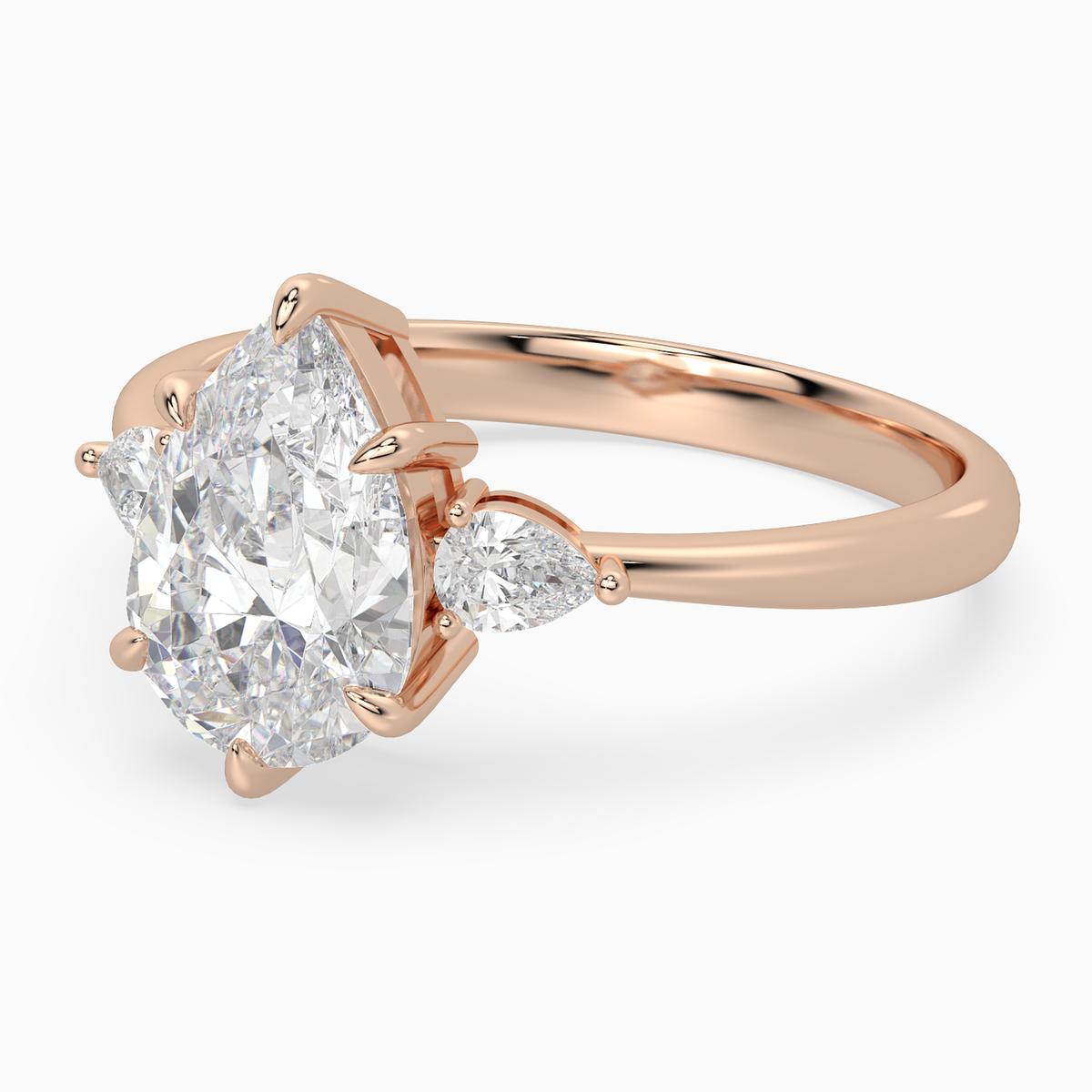 Pear Pear Side Three Stone Classic in 14K Rose Gold top angle