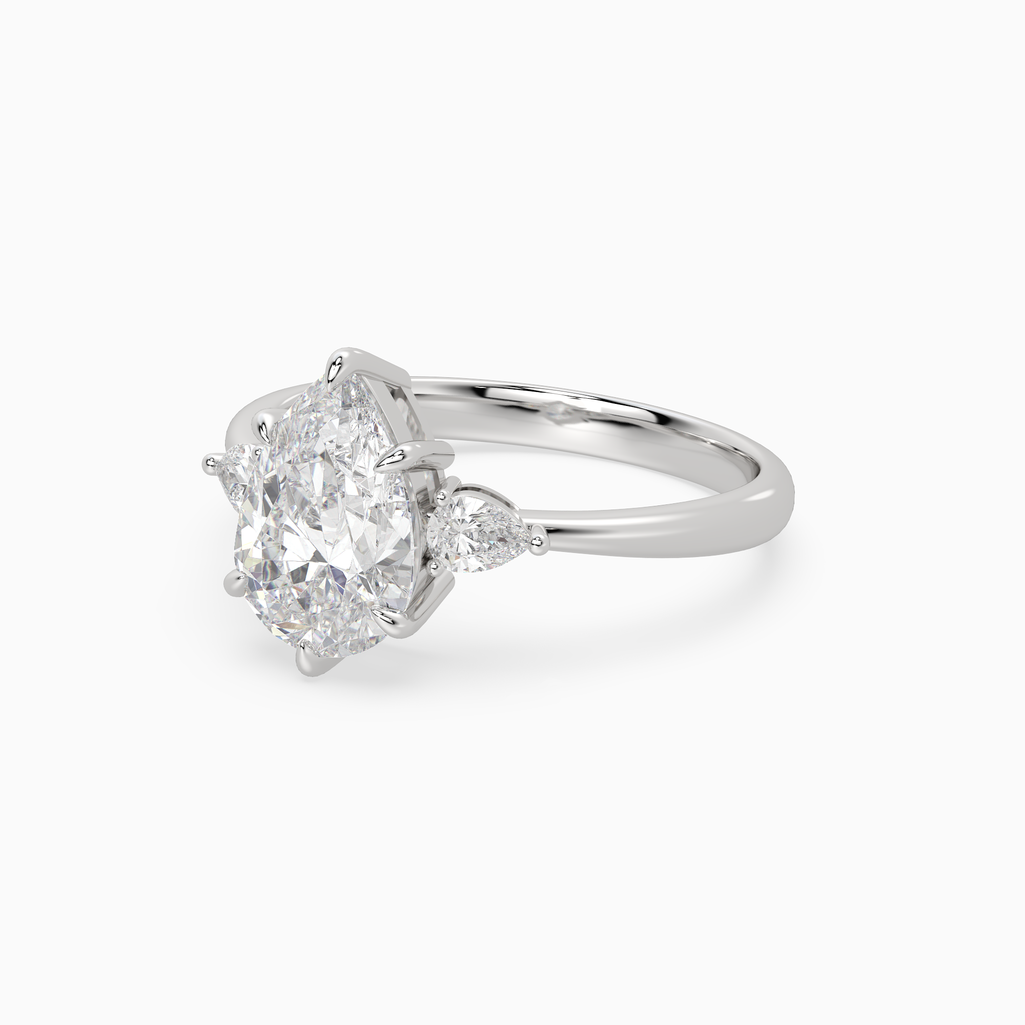Pear Pear Side Three Stone Classic in 14K White Gold top angle