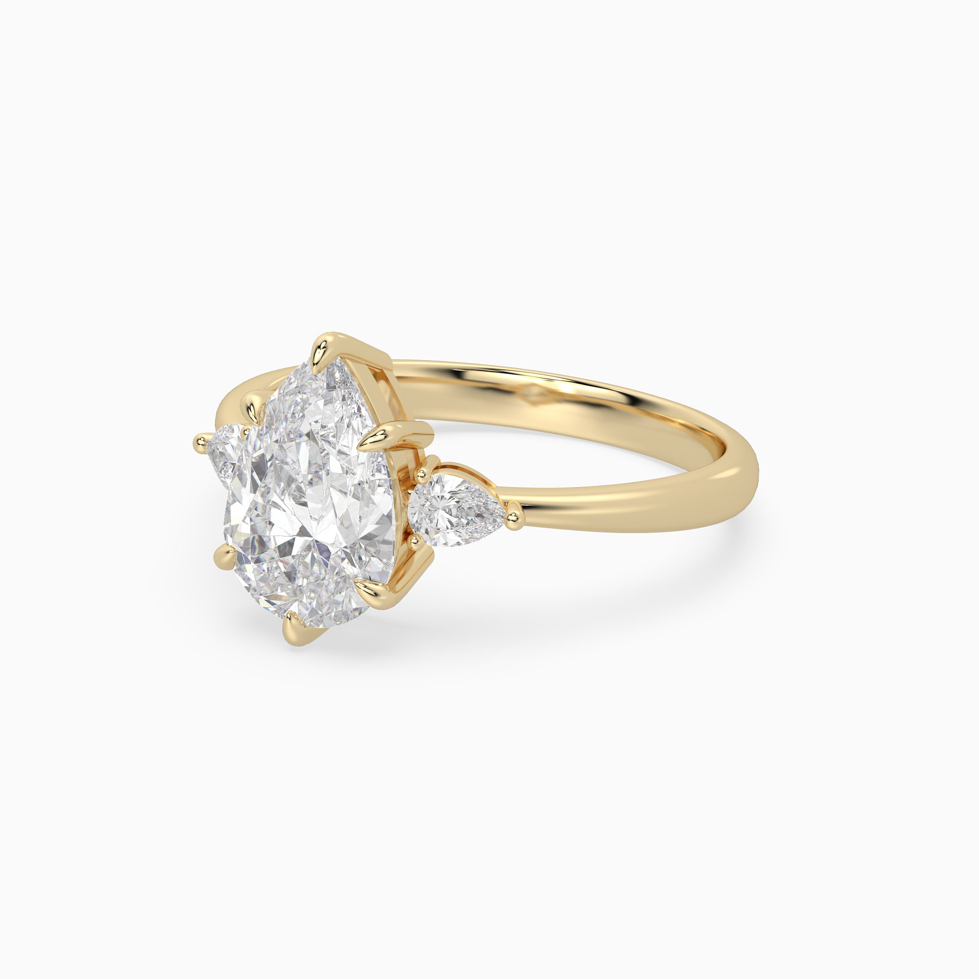 Pear Pear Side Three Stone Classic in 18K Yellow Gold top angle