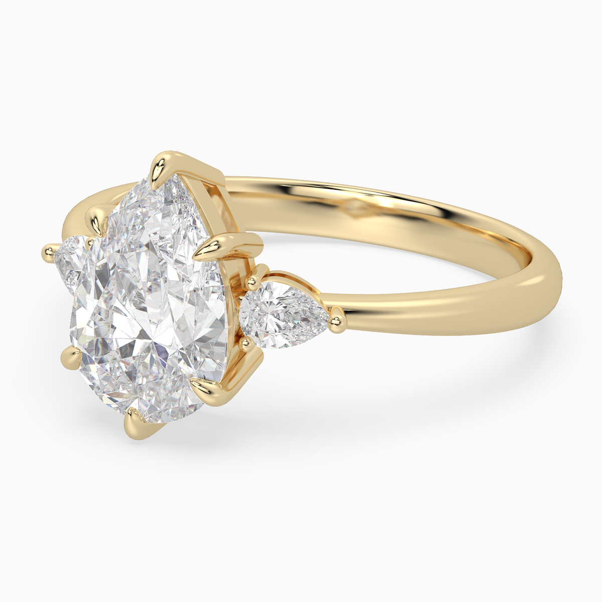 Pear Pear Side Three Stone Classic in 18K Yellow Gold top angle
