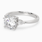 Round Pear Side Three Stone Classic in 14K White Gold top angle
