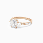 Emerald Round Side Three Stone Pavé in 14K Rose Gold top angle