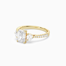 Emerald Round Side Three Stone Pavé in 14K Yellow Gold top angle