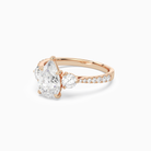 Pear Round Side Three Stone Pavé in 14K Rose Gold top angle