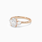 Oval Round Side Three Stone Plain in 14K Rose Gold top angle