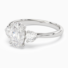 Oval Round Side Three Stone Plain in 14K White Gold top angle