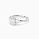 Oval Round Side Three Stone Plain in 18K White Gold top angle