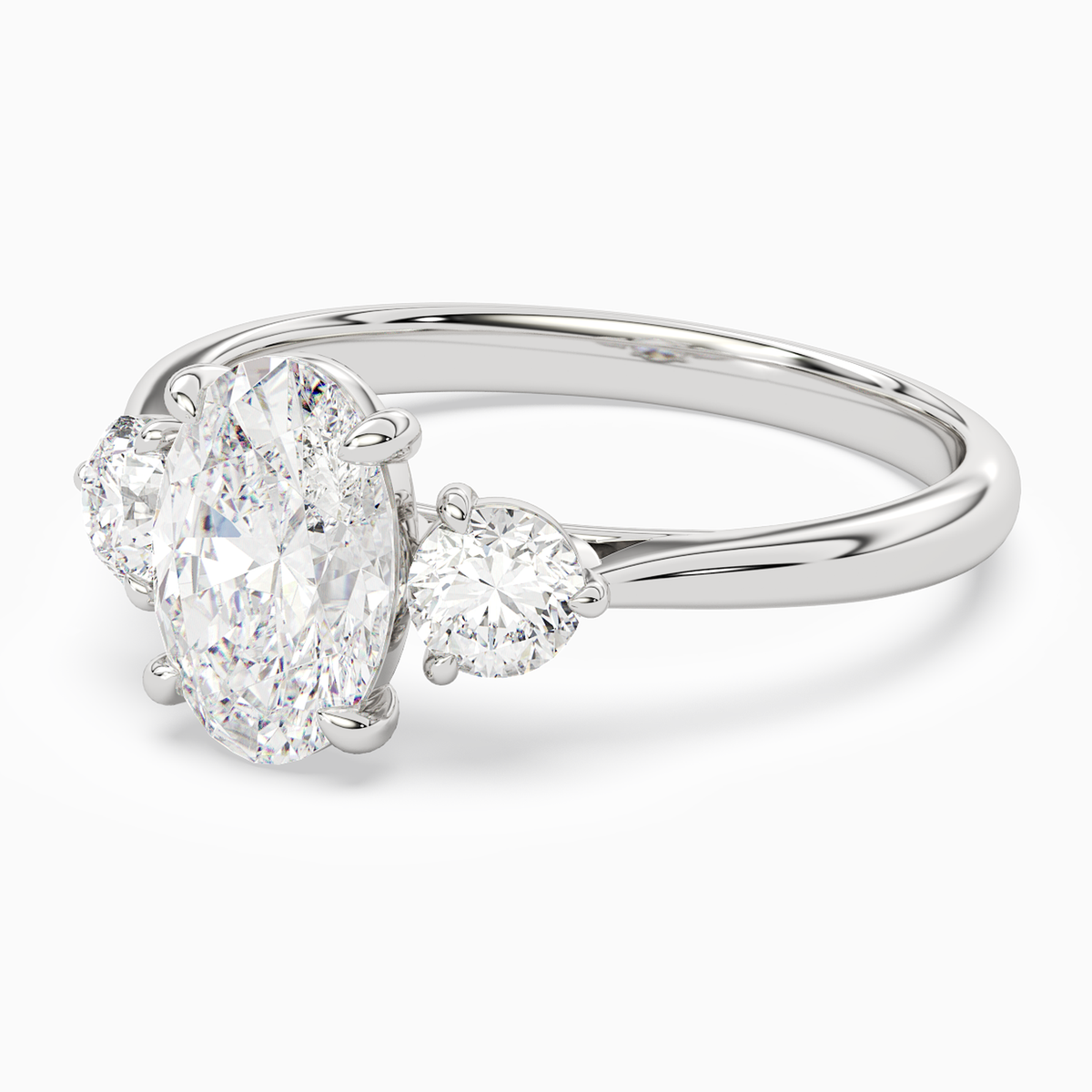 Oval Round Side Three Stone Plain in Platinum top angle