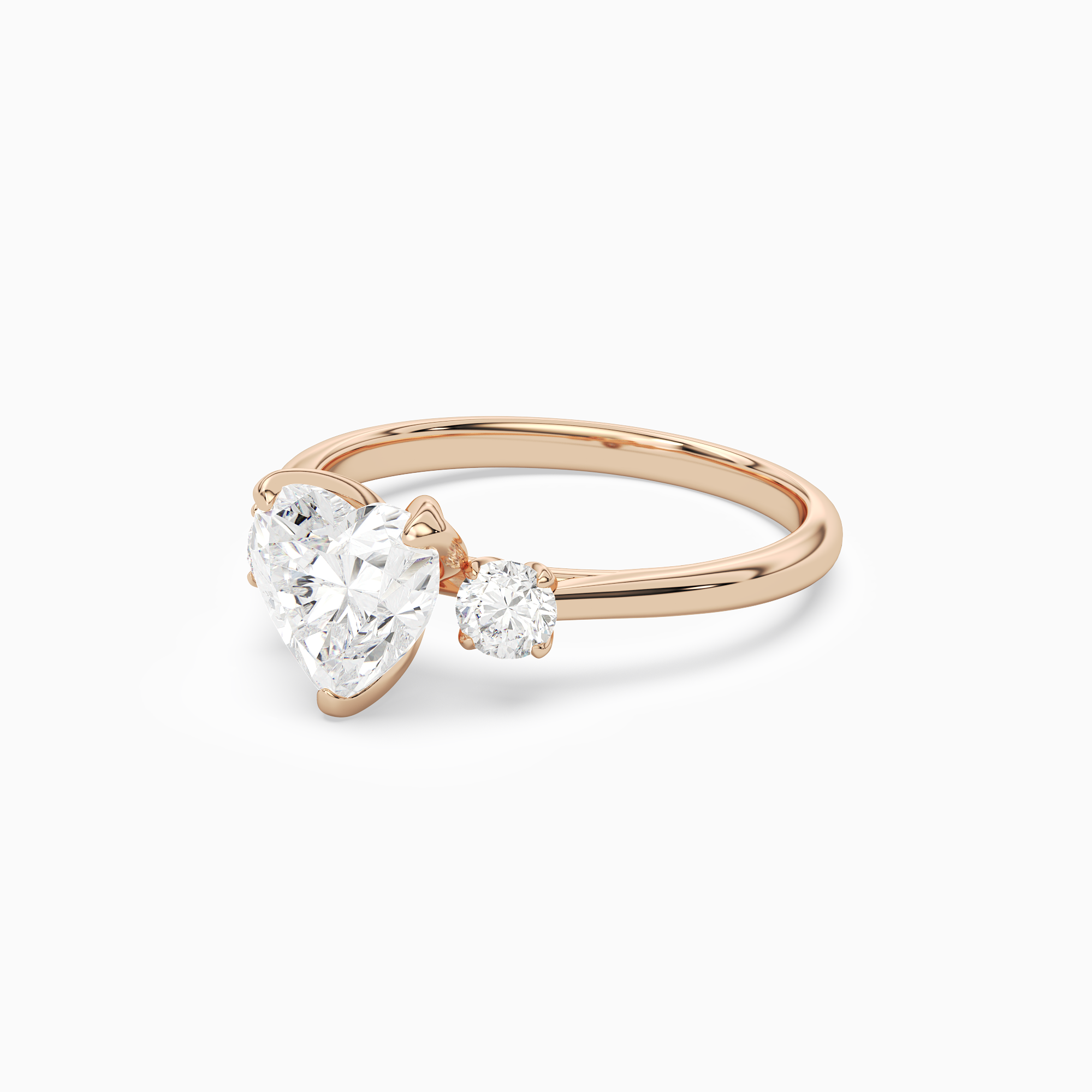 Heart Pear Three-Stone with Round Sides in 14K Rose Gold top angle