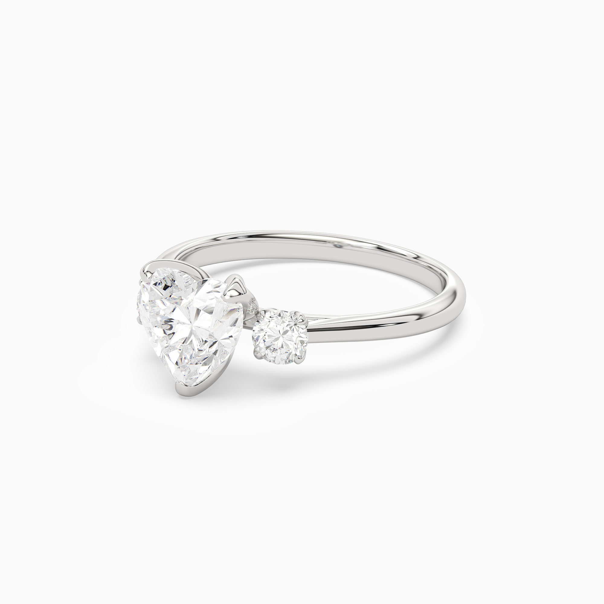 Heart Pear Three-Stone with Round Sides in 18K White Gold top angle