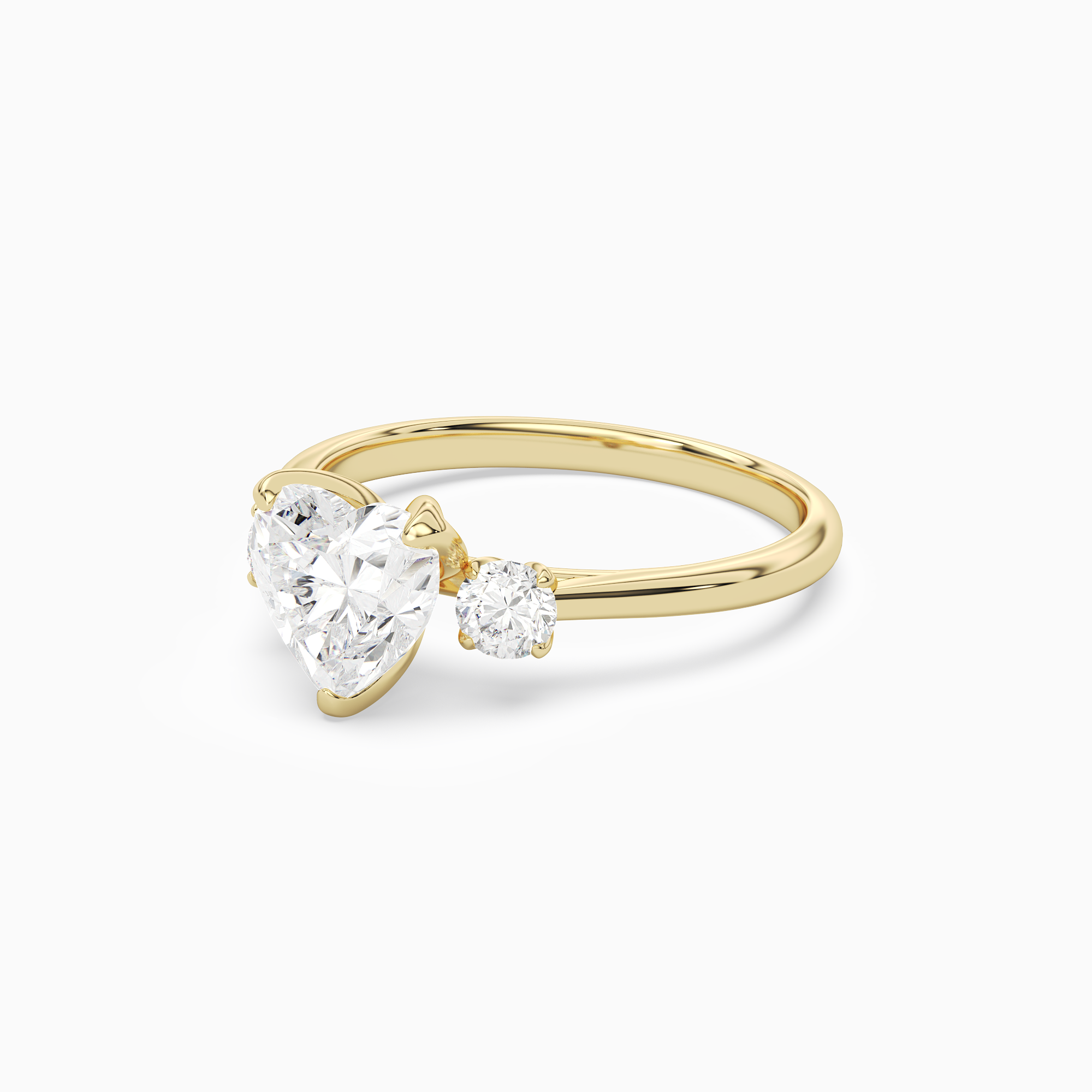 Heart Pear Three-Stone with Round Sides in 18K Yellow Gold top angle