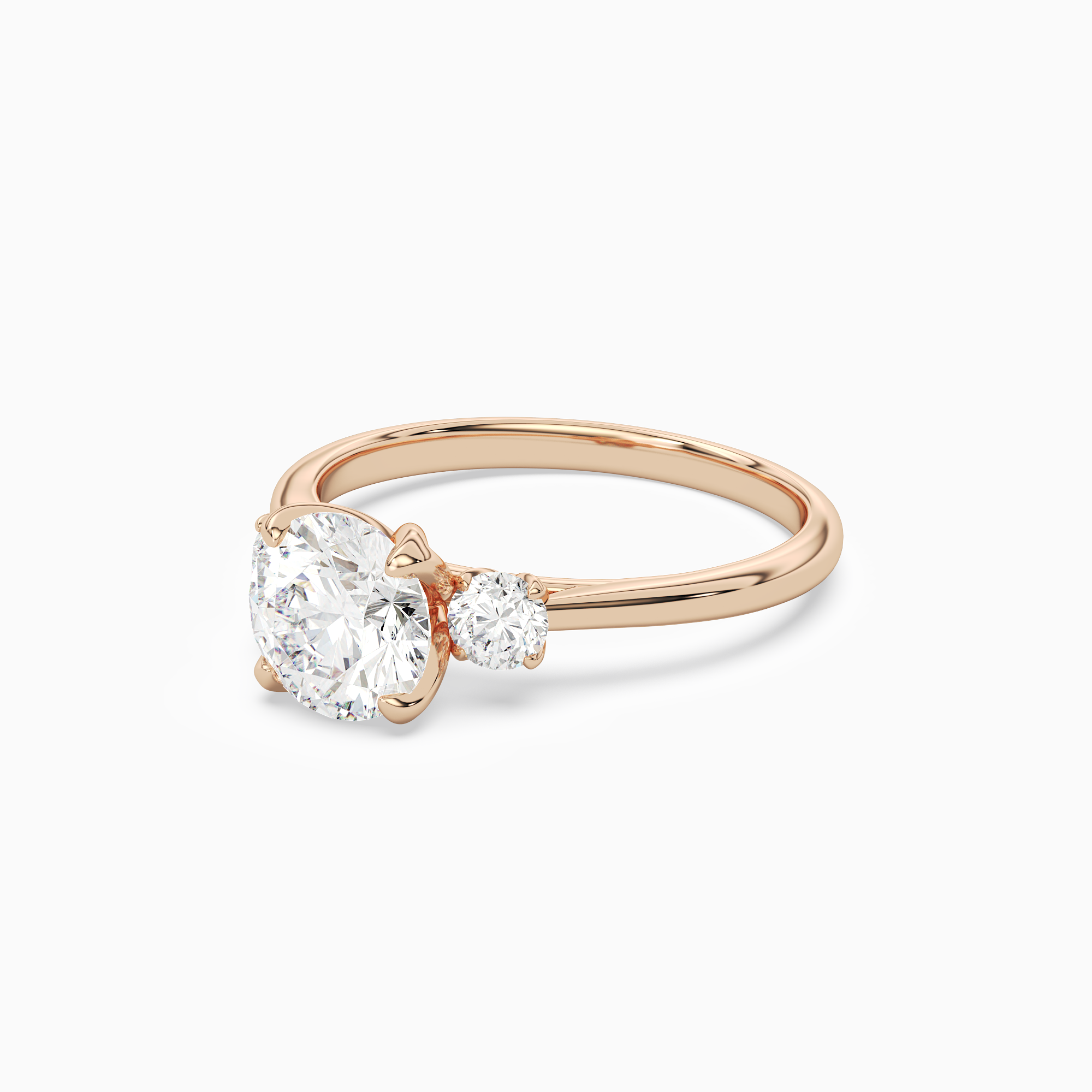 Round Pear Three-Stone with Round Sides in 14K Rose Gold top angle