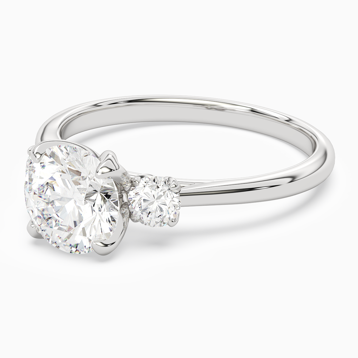 Round Pear Three-Stone with Round Sides in 14K White Gold top angle