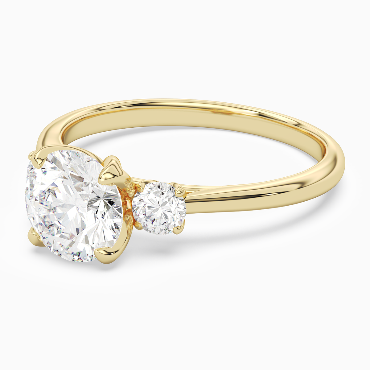 Round Pear Three-Stone with Round Sides in 14K Yellow Gold top angle