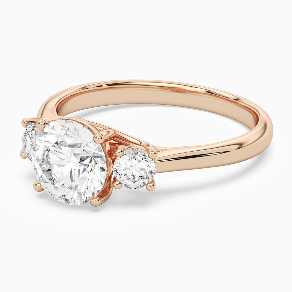 Round Round Three-Stone with Pear Sides in 14K Rose Gold top angle