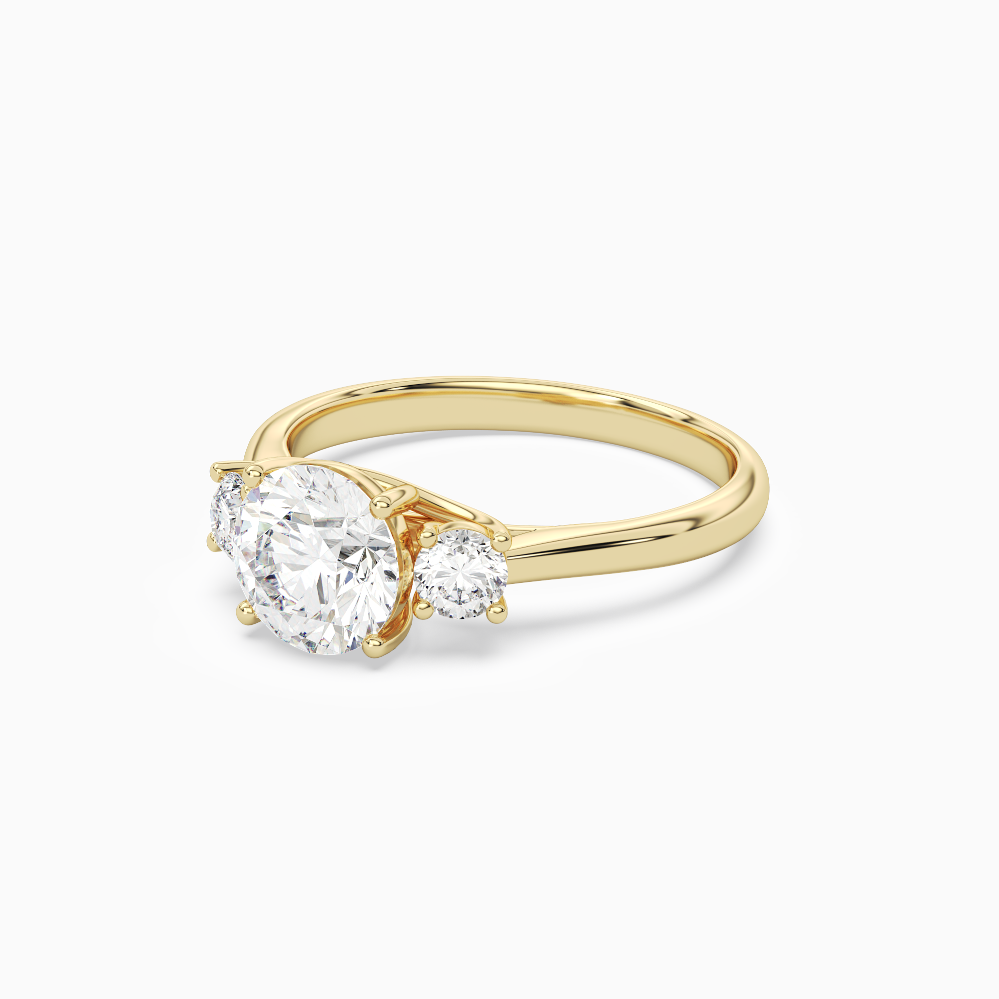 Round Round Three-Stone with Pear Sides in 14K Yellow Gold top angle