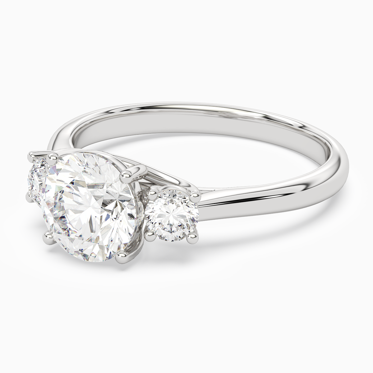Round Round Three-Stone with Pear Sides in 18K White Gold top angle