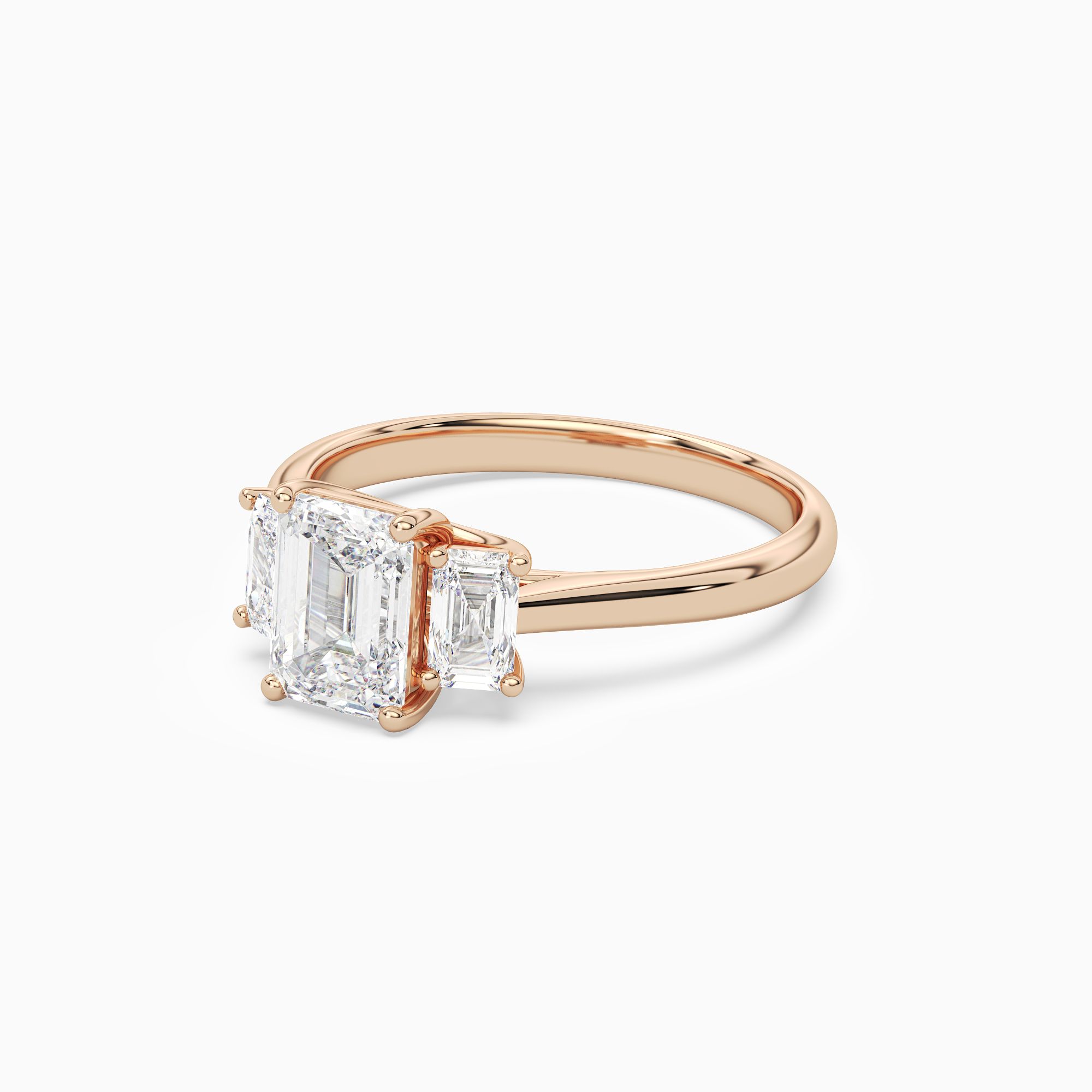 Emerald Emerald Three-Stone with Step-Cut Sides in 14K Rose Gold top angle