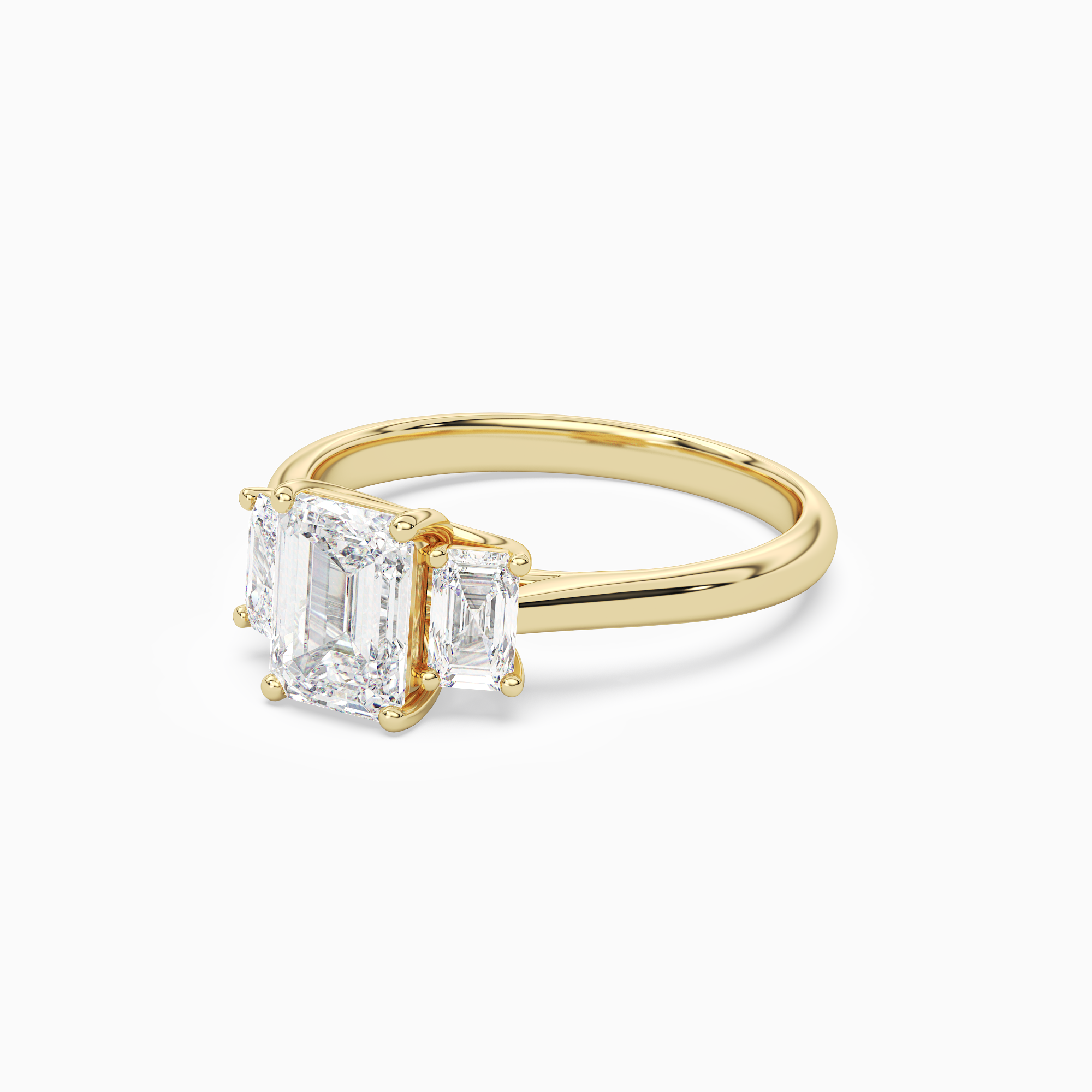 Emerald Emerald Three-Stone with Step-Cut Sides in 14K Yellow Gold top angle