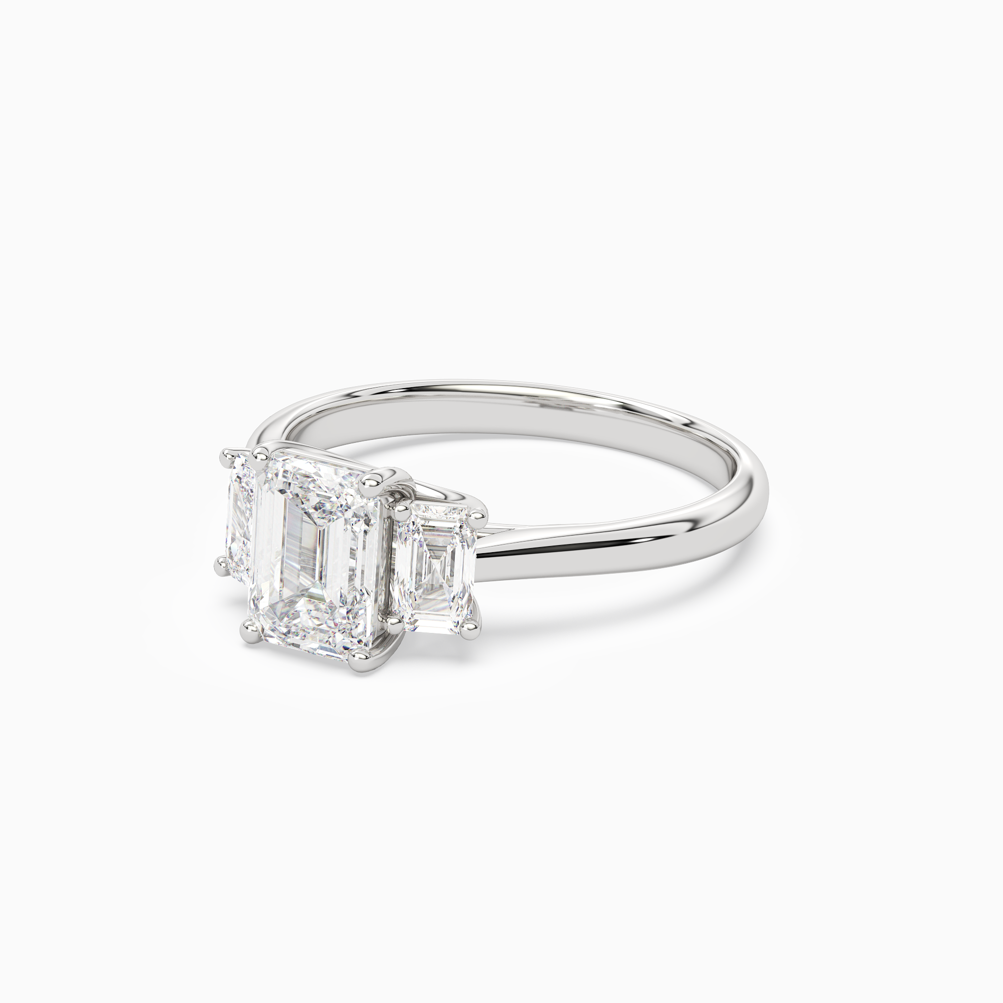 Emerald Emerald Three-Stone with Step-Cut Sides in Platinum top angle