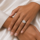 Cushion Classic Halo Split Shank Ring in 14K White Gold wearing