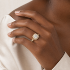 Cushion Classic Halo Split Shank Ring in 18K Yellow Gold wearing
