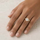 Round Classic Halo Split Shank Ring in 18K Yellow Gold wearing
