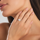 Round Crown Halo Pavé in 18K White Gold wearing