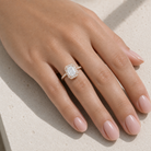 Emerald Octagon Halo in 14K Rose Gold wearing