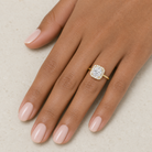 Cushion Scalloped Halo Baseline in 14K Yellow Gold wearing