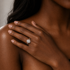 Oval Scalloped Halo Pavé in 14K White Gold wearing