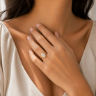 Oval Scalloped Halo Pavé in 14K Yellow Gold wearing