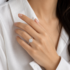 Round Scalloped Halo Pavé in 18K White Gold wearing