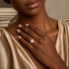 Marquise Engraved Vintage Side Stone Ring in 18K Yellow Gold wearing