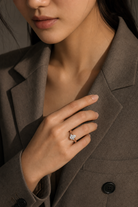 Pear Engraved Vintage Side Stone Ring in 14K Rose Gold wearing