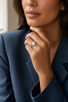 Pear Engraved Vintage Side Stone Ring in Platinum wearing