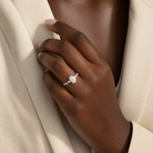 Oval Mixed-Shaped Shoulder Accent Ring in 14K White Gold wearing