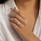 Pear Mixed-Shaped Shoulder Accent Ring in 14K Yellow Gold wearing