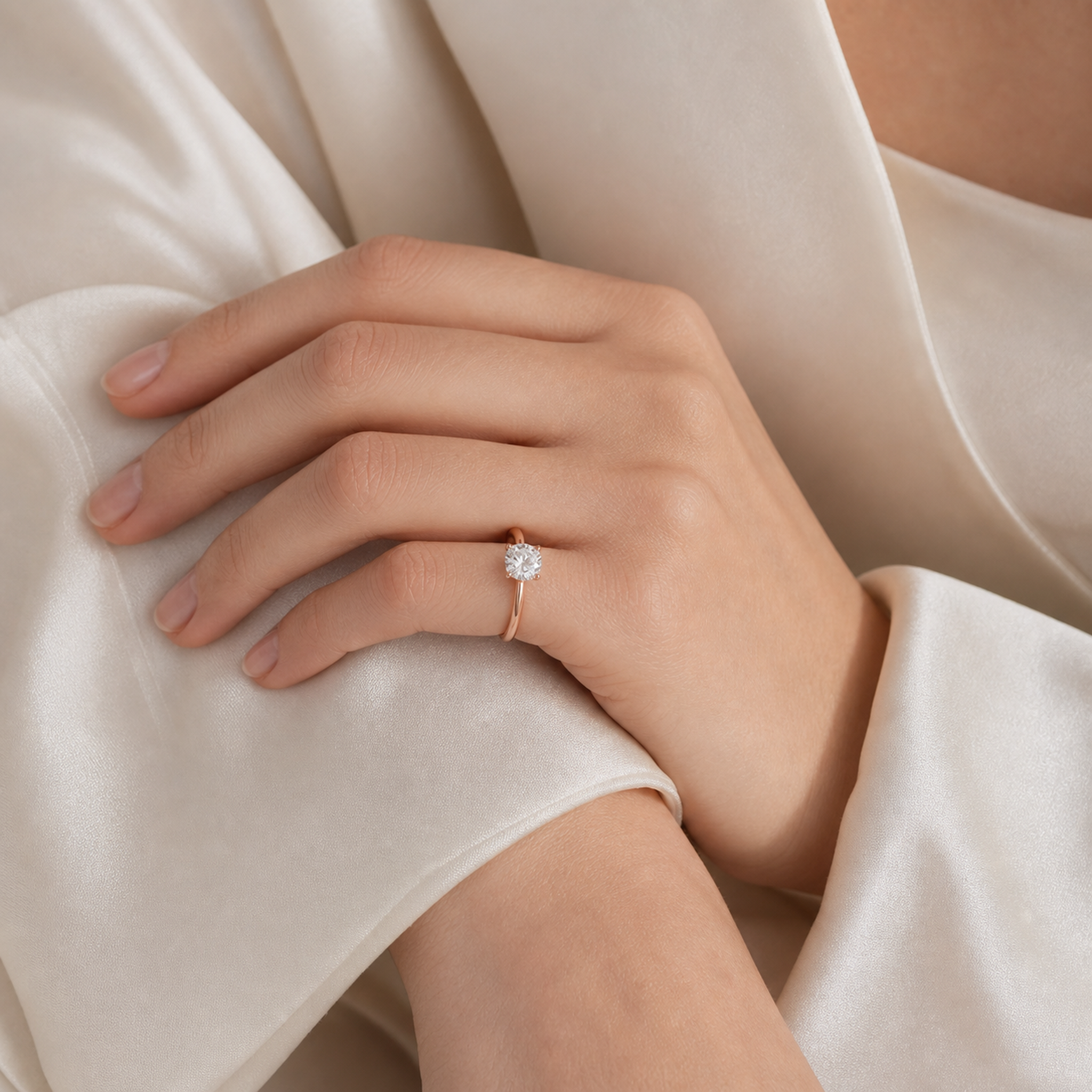 Cushion Hidden Halo Crown Clean in 14K Rose Gold wearing