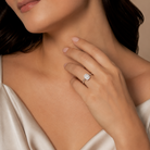 Emerald Milgrain Bezel Solitaire in 14K White Gold wearing