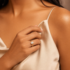 Oval Milgrain Bezel Solitaire in 14K Yellow Gold wearing