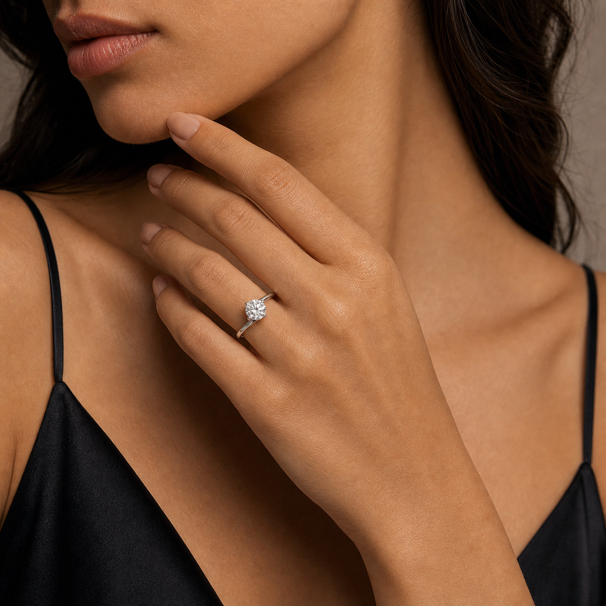 Round Bypass Solitaire in 14K Rose Gold wearing