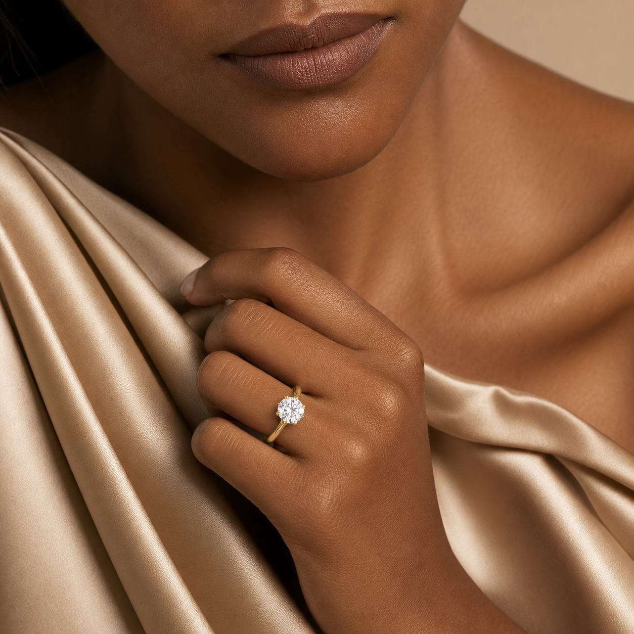 Round Tapered Solitaire in 14K Yellow Gold wearing