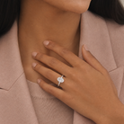 Oval Milgrain Edge Solitaire in 14K White Gold wearing