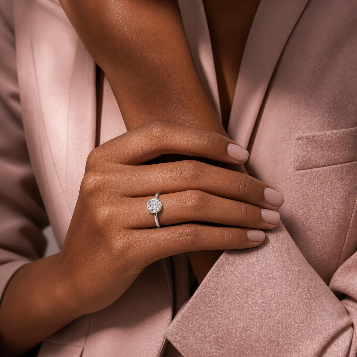 Round Double Hidden Halo Plain in Platinum wearing