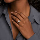 Oval Accent Shoulder Solitaire in 14K Yellow Gold wearing