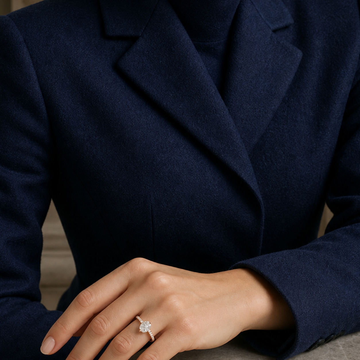Oval Hidden Halo Accent Six-Prong Pavé in 14K Yellow Gold wearing