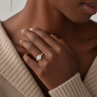 Round Hidden Halo Accent Six-Prong Pavé in 14K White Gold wearing