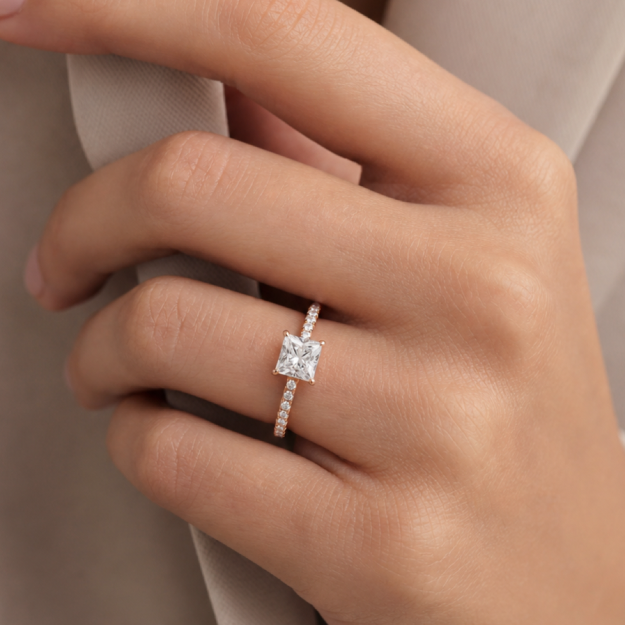 Princess Hidden Halo Accent Pavé in 18K Yellow Gold wearing